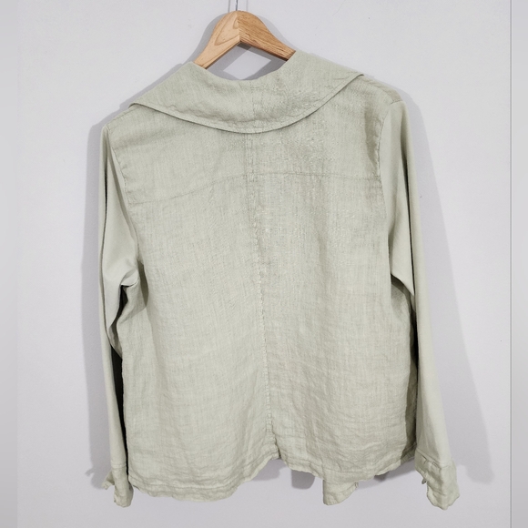 FLAX Linen Jacket Women Small Sage Green Button Front Lagenlook Artsy Minimalist - Picture 14 of 16